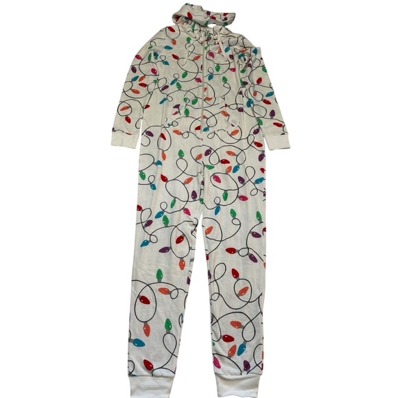 Bethany Mota White Christmas Light One Piece Onesie Pajamas Size Medium Zip NEW - Picture 1 of 16